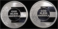 (2) 1 OZ .999 SILVER GOD BLESS AMERICA ROUNDS
