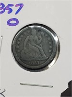 Higher Grade 1857-O Seated Liberty Dime With Hole