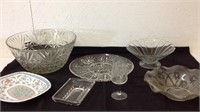 Group of heavy glassware serving dishes