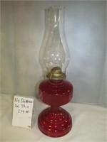 Vintage Flash Red Glass Hurricane Oil Lamp