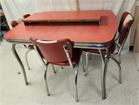 Vintage Formica Red Table w/ Leaf & (3) Chairs