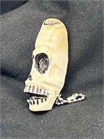 Fossilized Walrus Tooth Carved Skull