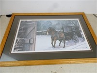 Framed, Matted, and Numbered Horse and Carriage