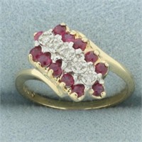 Diamond and Ruby Diagonal Waterfall Design Ring in