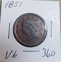 1851 Large One Cent VG