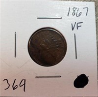 1867  Indian Head Cent Key VF