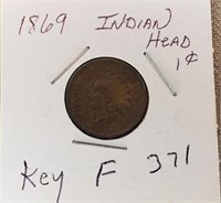 1869  Indian Head Cent Key F