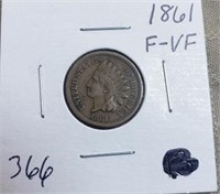 1861  Indian Head Cent F/VF