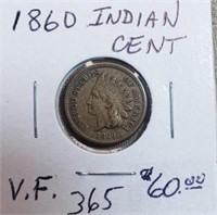 1860  Indian Head Cent Round Bust VF