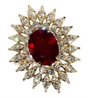 14k Gold 12.38 ct Oval Ruby & Diamond Ring