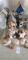 Dog, and cat statue, 2 candle holders, and 8 mini
