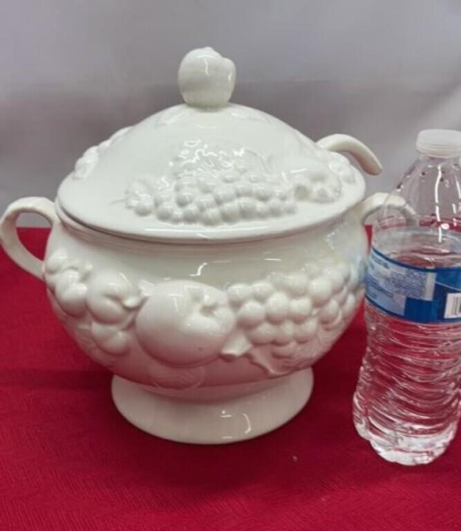 Vintage Off-White  Footed Ceramic Soup Tureen