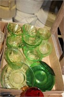 BOX OF GREEN DEPRESSION GLASS
