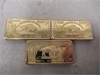 3 10 Gram 100 Mills Gold Clad Buffalo Collector