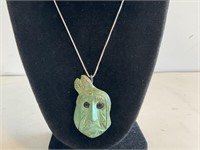 Sterling & Carved Turquoise Marked "MZ" Native