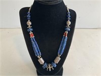 Sterling, Lapis & Coral Necklace 81gr TW 20.5in