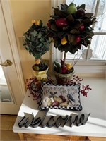 Welcome Sign, Faux Fruit Trees & Home Decor Items