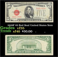 1928F $5 Red Seal United States Note Grades vf++