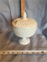 Antique white hob, nail milk glass lidded candy