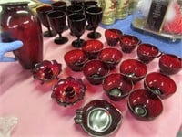 24pcs of various ruby red glassware - vintage
