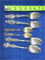 6 fancy sterling spoons 6.87 tr.oz - all antique