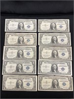 (10) 1925 F $1 Silver Certificates
