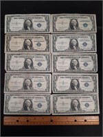 (10) 1925 E $1 Silver Certificates