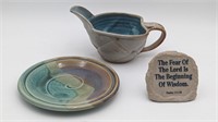 HANDMADE STONEWARE PITCHER AND PLATE, PSLAM 111:10