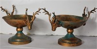 Metal elk head matching bowls