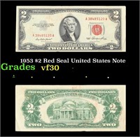 1953 $2 Red Seal United States Note Grades vf++