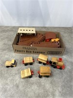 Vintage 1970s Mattel wood train and plastic train