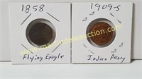 1858 Flying Eagle & 1909 S Indian Head Penny