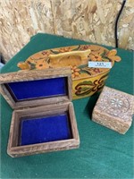 3 old hand made wood boxes