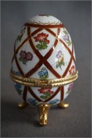 Faberge Style Porcelain Egg Floral Trinket Box