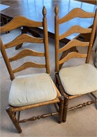 Pair Solid Wood Ladder Back Cane Seat Chairs