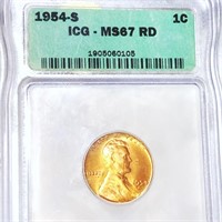 1954-S Lincoln Wheat Penny ICG - MS 67 RD