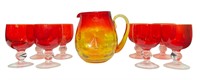 Mid Century Red Glassware, Amberina Pitcher