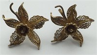 Silver Gold Tone Flower Earrings