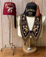Murat And Sahara Shriner Hats/Vest/Stands