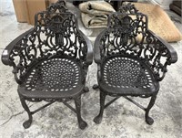Pair of Ornate Victorian Style Metal Outdoor Arm C