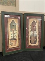 (2) Country Bird House Framed Pictures