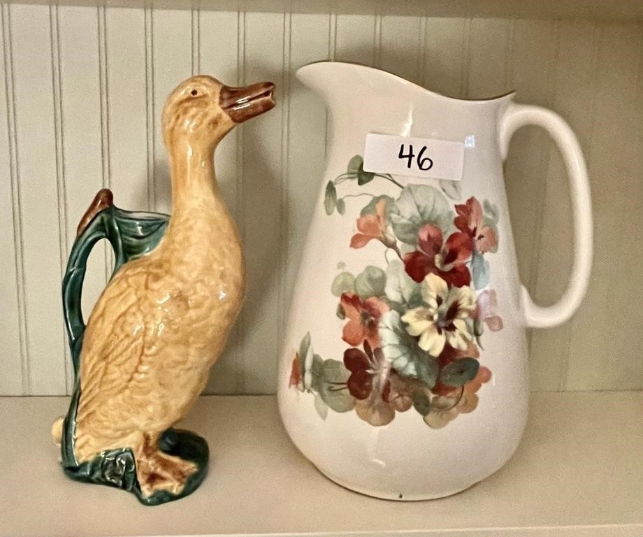 Pottery duck pitcher, antique water pitcher
