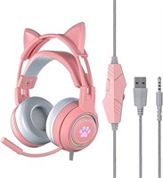 Cute Cat Ear Headset with Mic, Wired Over Ear Head
