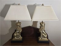 Pair of hollow metal lion lamps