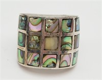 STERLING FASHION RING WITH SQUARE ABILONE