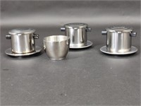 Three Stainless Steel Coffee Filters & Teacup