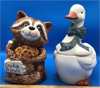 Raccoon Cookie Bandit & Mother Goose Cookie Jars