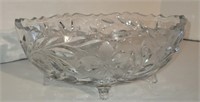 Pressed Glass Footed Bowl w/ Etched Flowers