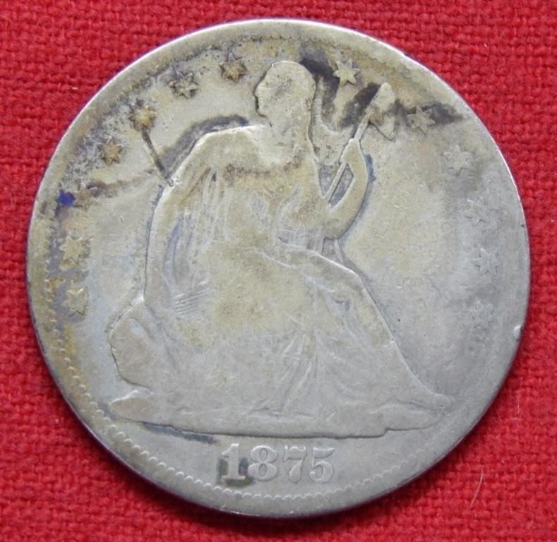 1875 S Seated Liberty Silver Half Dollar