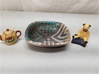 Art Pottery Bowl + Teddy Bear, Mini Tea Pot